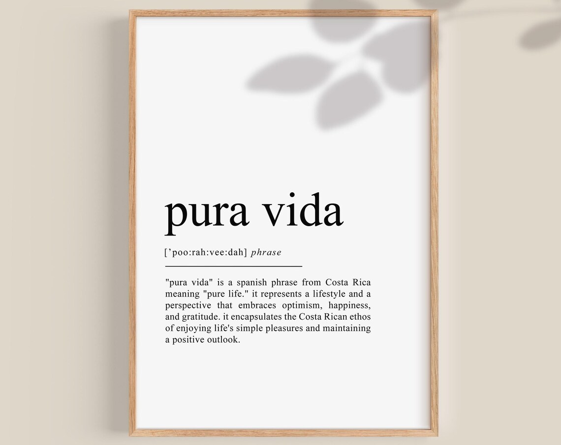 Pura Vida Definition Poster, Spanish Quote Wall Decor
