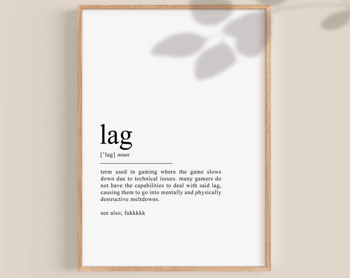 Funny Lag Gaming Term Dictionary Definition Gamer Quote Wall Art