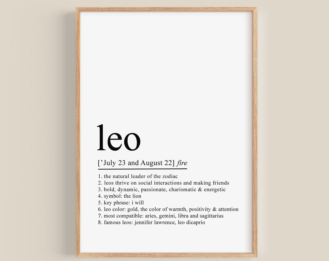 Leo Zodiac Definition Minimalist Astrology Birthday Gift Art Poster