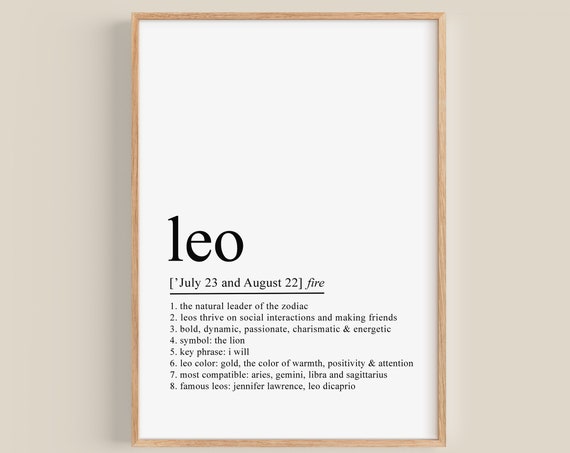 Leo Definition Print Leo Gifts Leo Print Leo Decor Zodiac Gifts Leo Birthday Gift Astrology Gifts