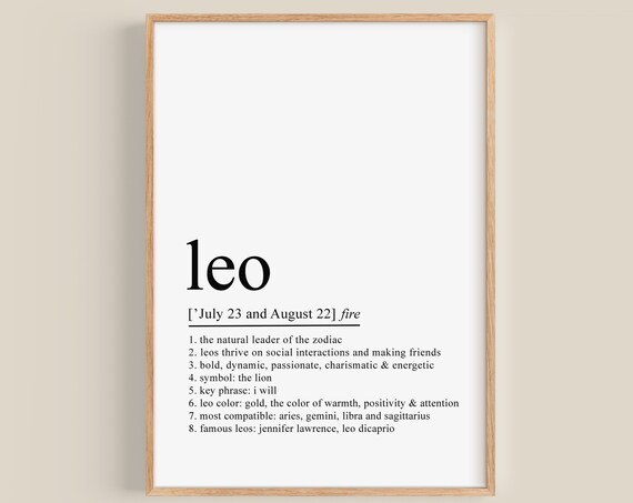 Leo Zodiac Definition Minimalist Astrology Birthday Gift Art Poster