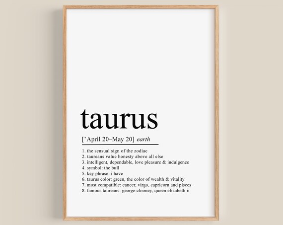 Taurus Zodiac Definition Typography Astrology Star Sign Poster