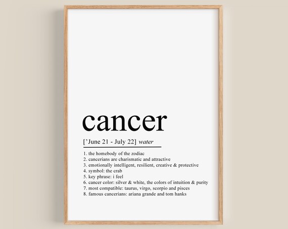 Cancer Zodiac Definition Art Print, Birthday Gift