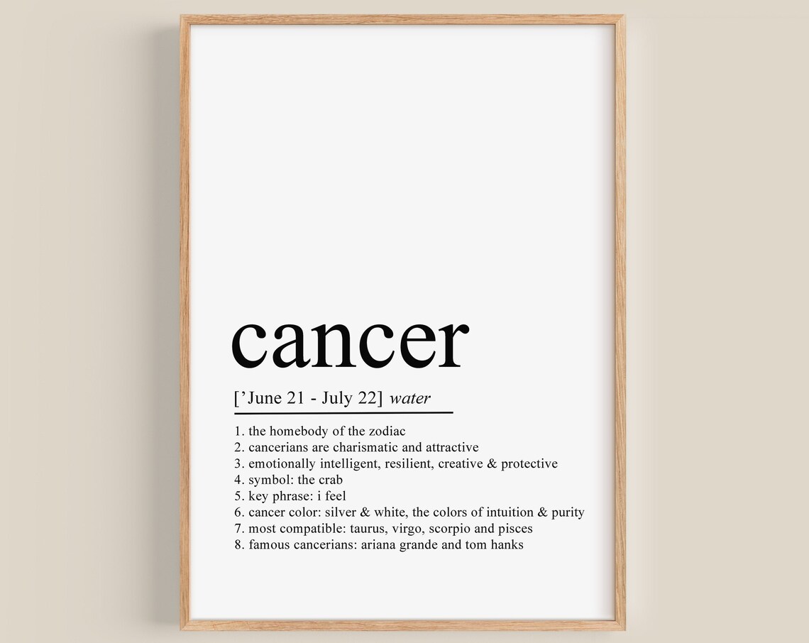 Cancer Zodiac Definition Art Print, Birthday Gift