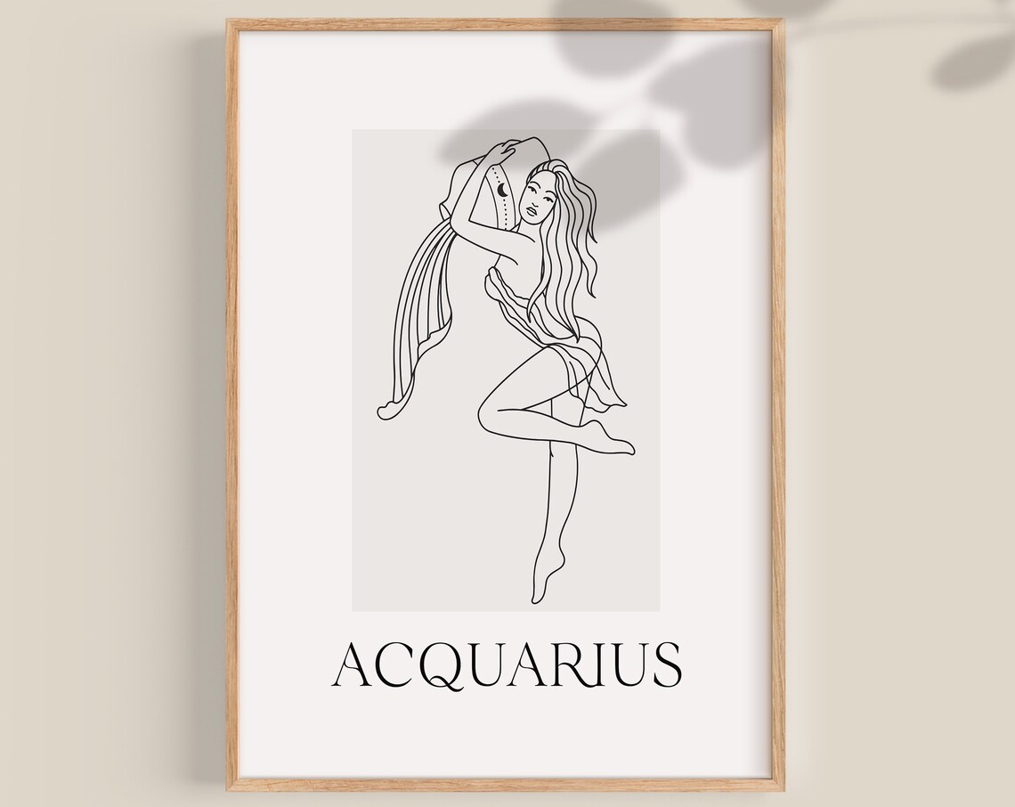 Sweet Aquarius Zodiac Water Bearer Graceful Line Art Woman Poster