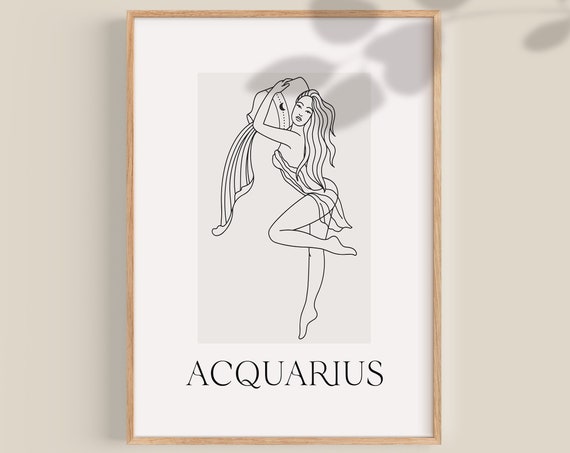 Aquarius Print Aquarius Woman Print Aquarius Zodiac Wall Art Zodiac Home Decor Aquarius Birthday Gift Aquarius Wall Print