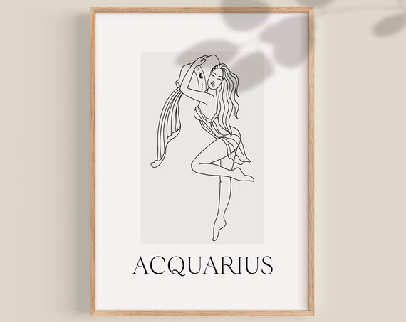 Sweet Aquarius Zodiac Water Bearer Graceful Line Art Woman Poster