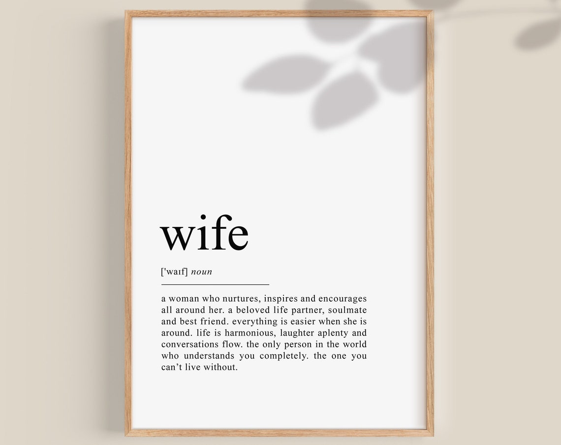Wife Definition Noun Typography Romantic Anniversary Gift Wall Poster