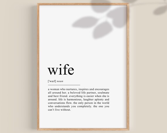Wife Definition Noun Typography Romantic Anniversary Gift Wall Poster