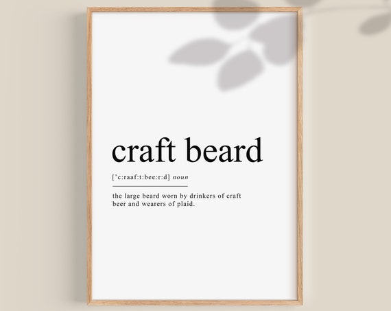 Craft Beard Definition Craft Beer Print Beer Poster Funny Bar Cart Art Home Bar Decor Man Cave Sign Father's Day Gift For Him