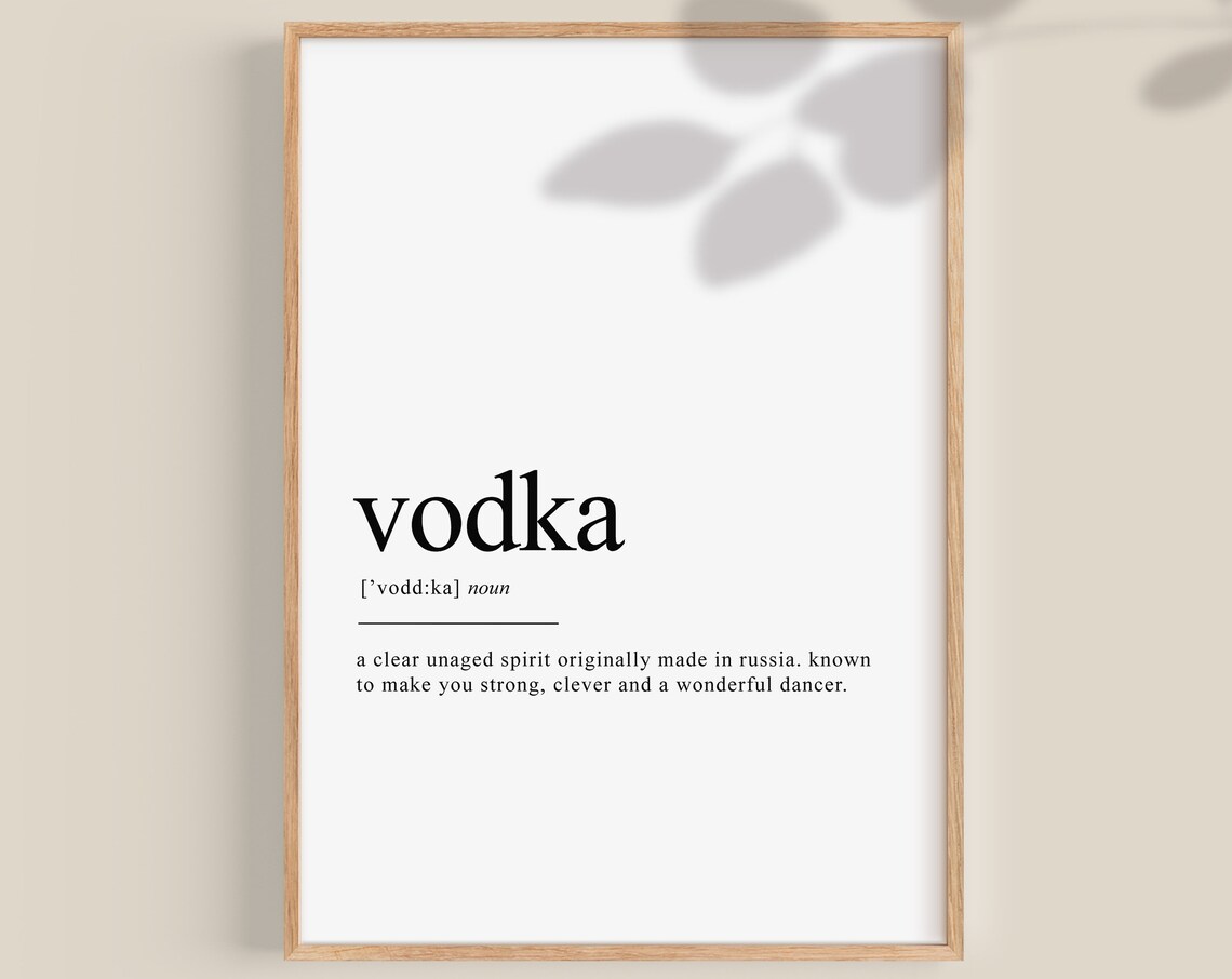 Vodka Definition Poster, College Dorm Bar Cart Art