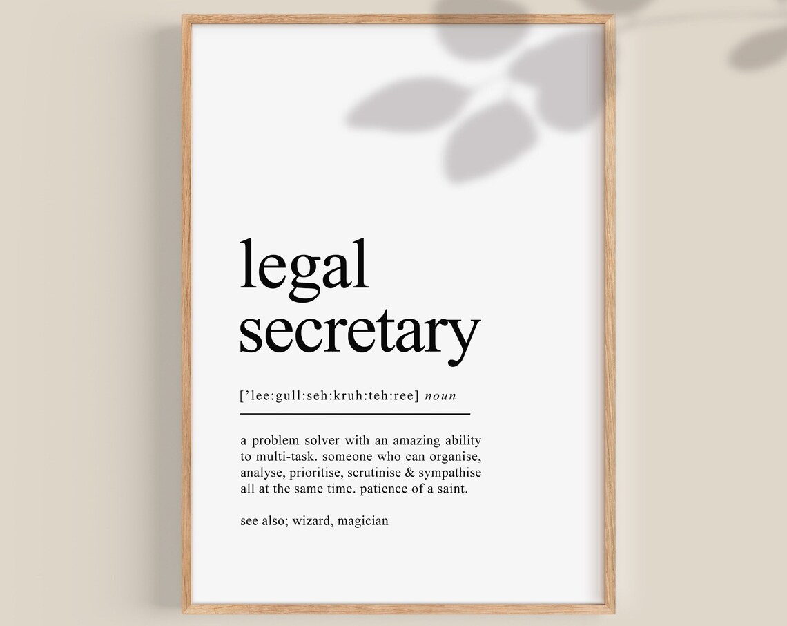 Legal Secretary Definition Print, Law Office Wall Art