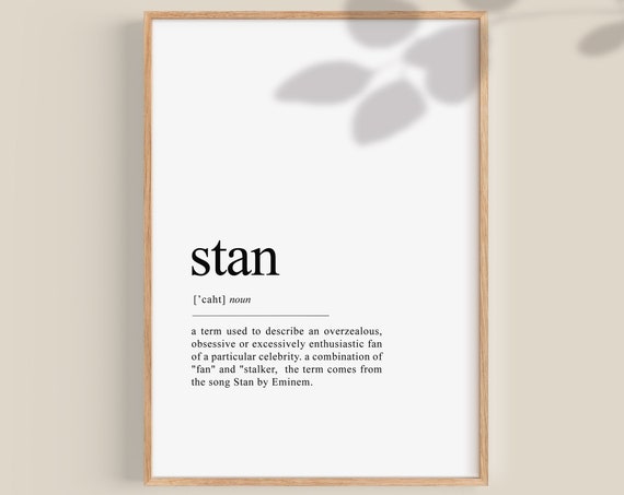 Stan Definition Print Funny Teen Poster Fan Shipping Teen Gifts Teen Girl Room Decor Best Friend Gift Wall Art