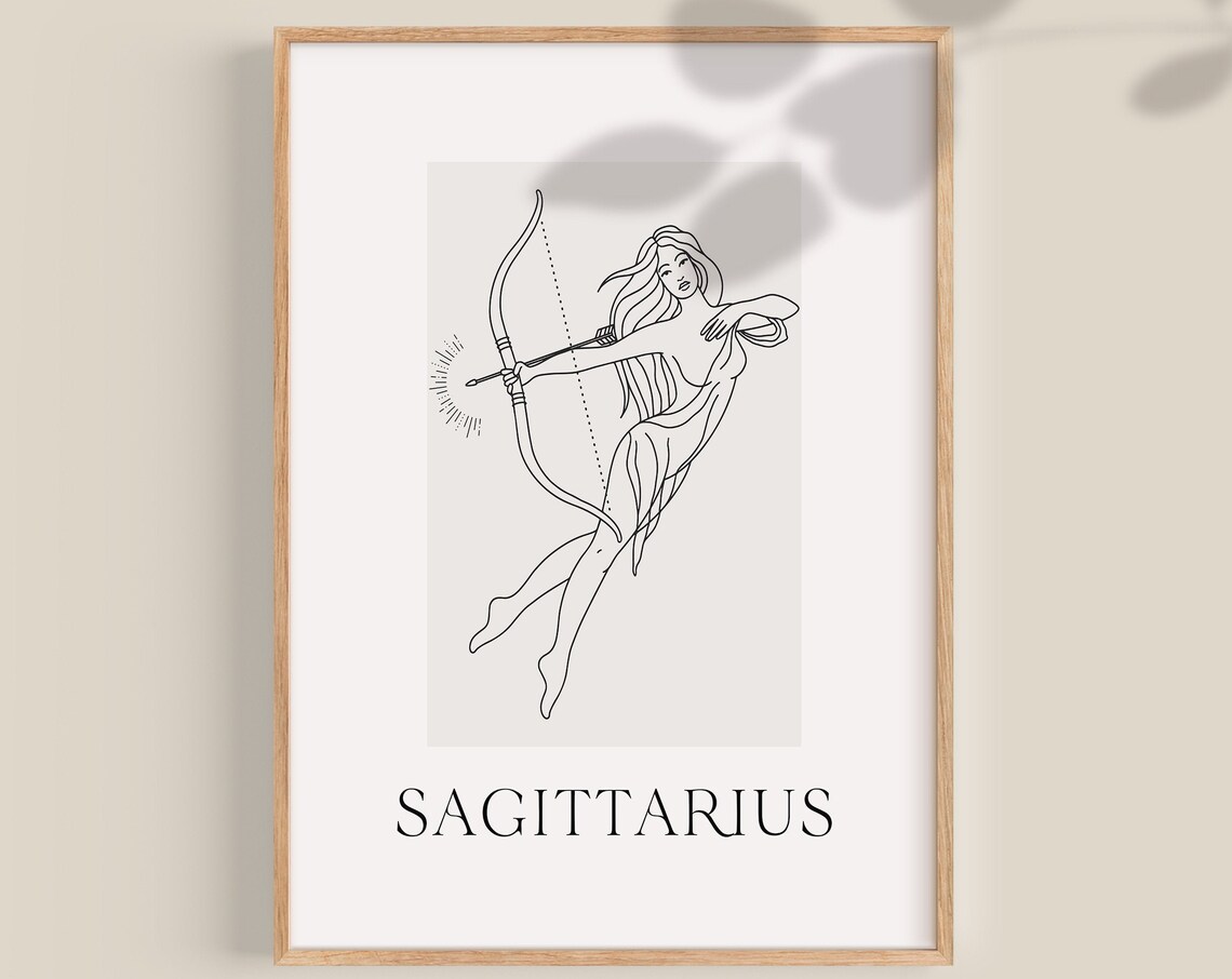 Sagittarius Zodiac Archer Woman Drawing Minimal Line Art Poster
