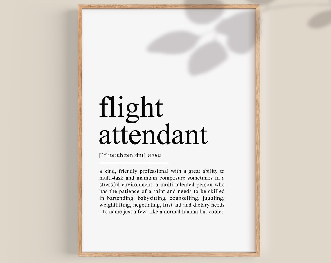 Flight Attendant Definition Print, Cabin Crew Art