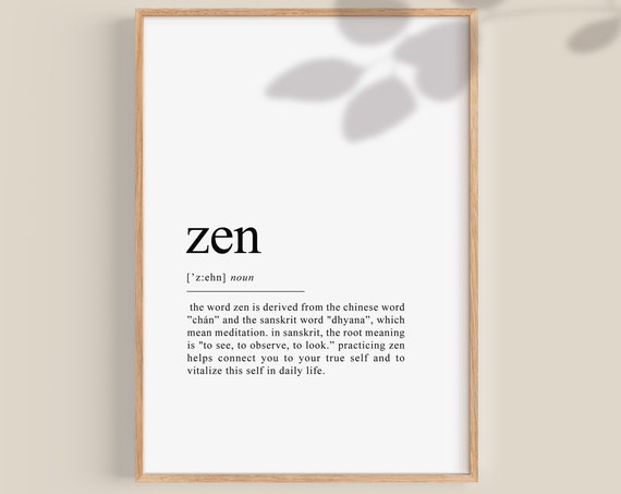 Zen Definition Poster, Yoga Studio Decor