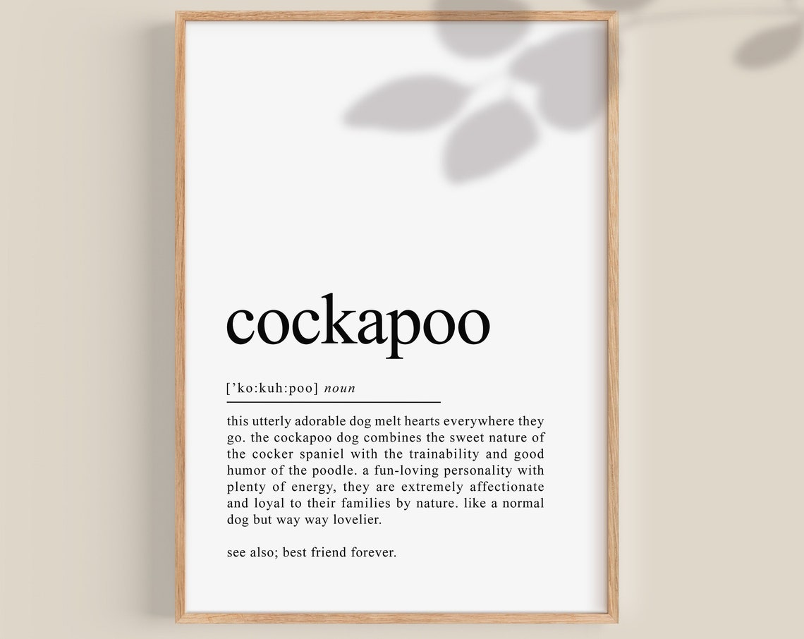 Cockapoo Dog Dictionary Definition Minimalist Typography Wall Art