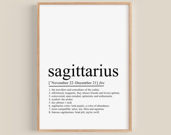 Sagittarius Definition Print, Zodiac Wall Art