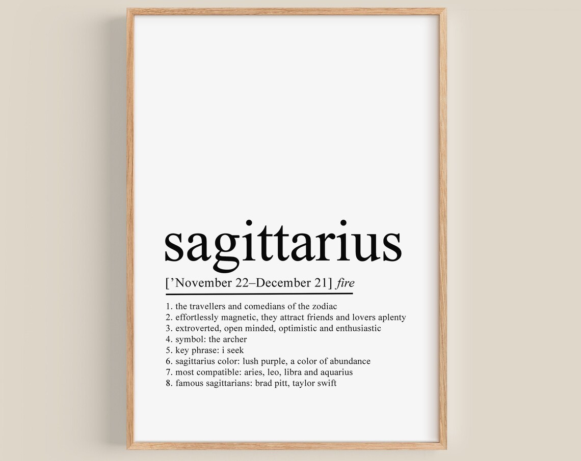 Sagittarius Definition Print, Zodiac Wall Art