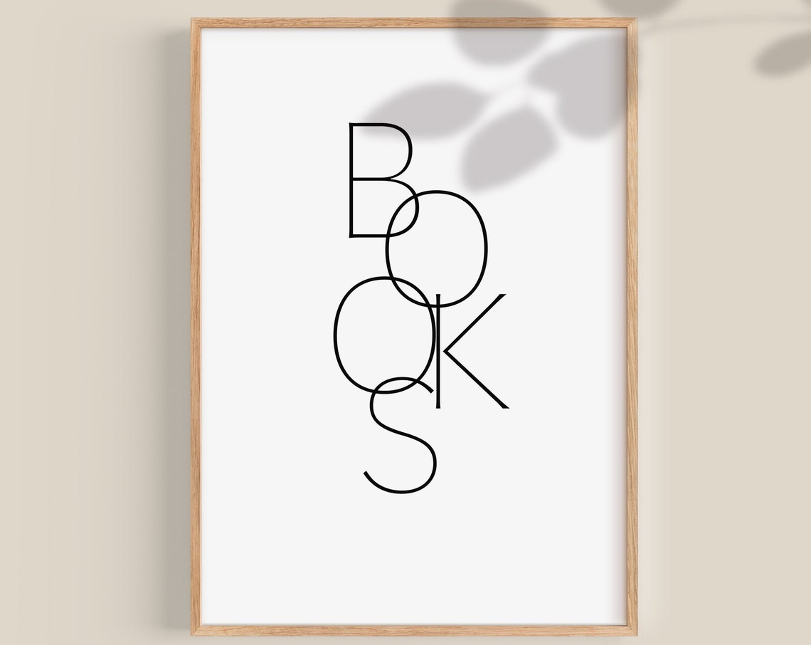 Books Minimalist Stacked Typography Line Letters Decor Print