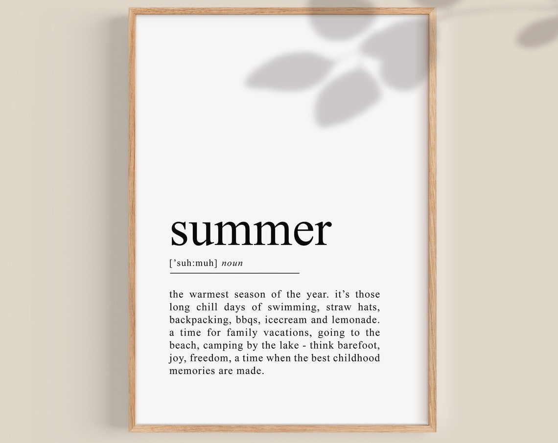 Summer Dictionary Definition Word Print For Seasonal Home Decor