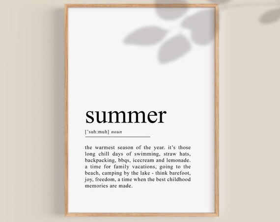 Summer Dictionary Definition Word Print For Seasonal Home Decor