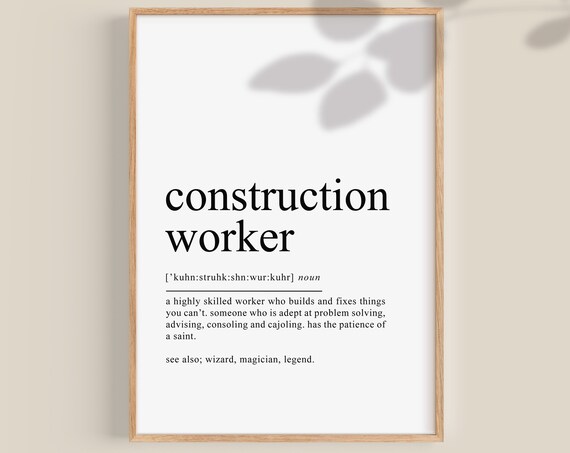 Construction Worker Definition Printbuilder Gift Personalised Dictionary Art Funny Birthday Gifts Wall Art