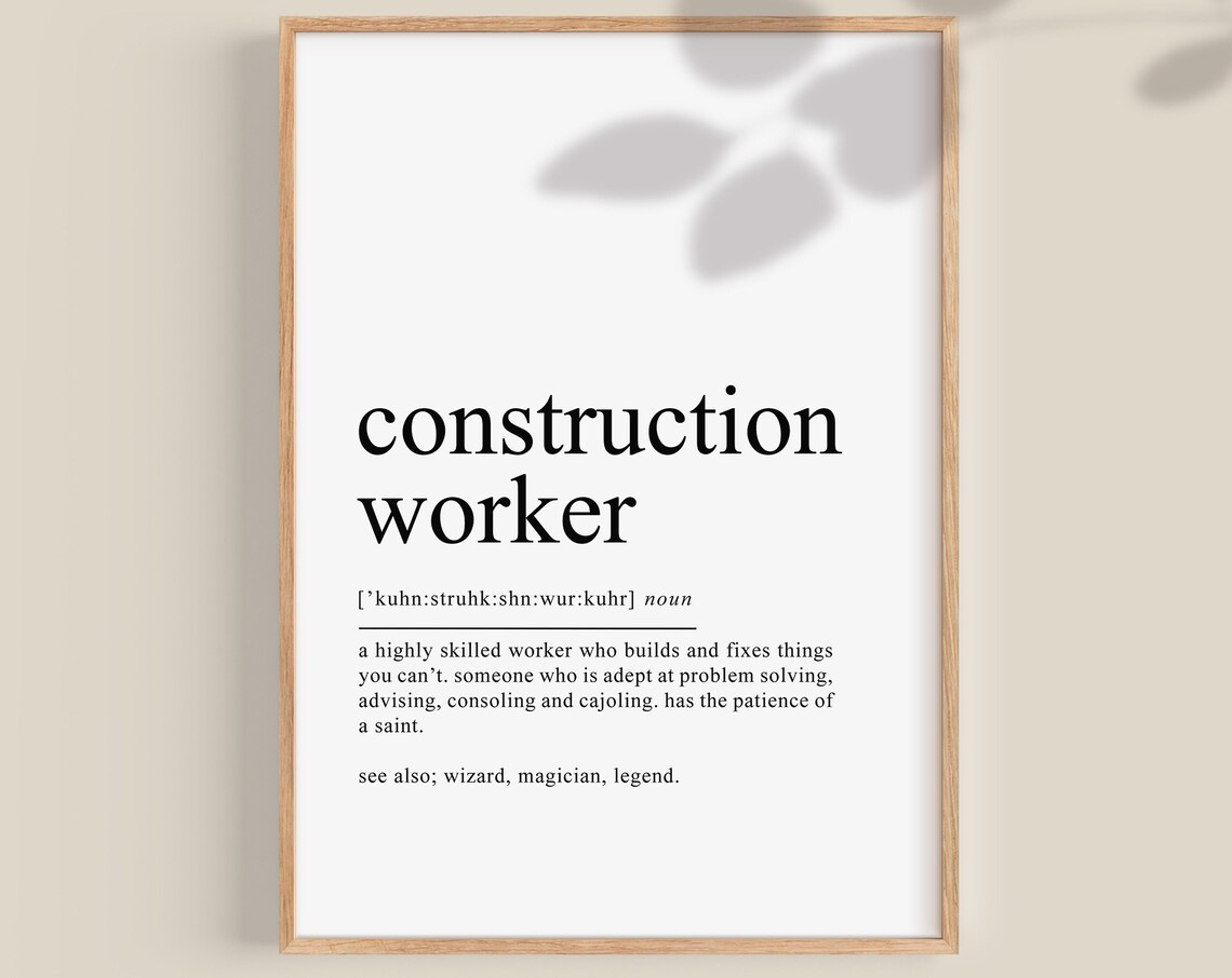 Construction Worker Definition Printbuilder Gift Personalised Dictionary Art Funny Birthday Gifts Wall Art