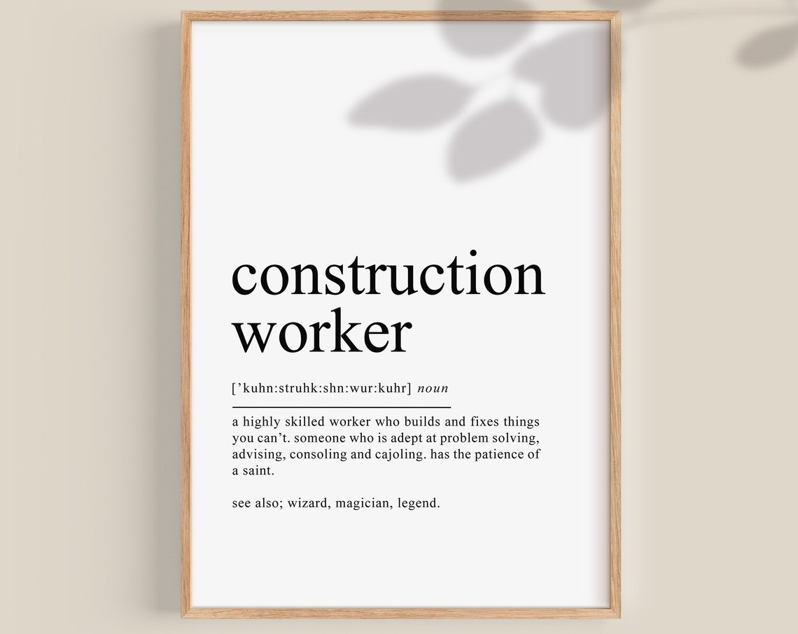 Funny Construction Worker Definition Dictionary Style Poster