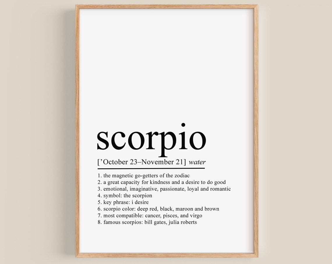 Scorpio Definition Print, Zodiac Birthday Gift