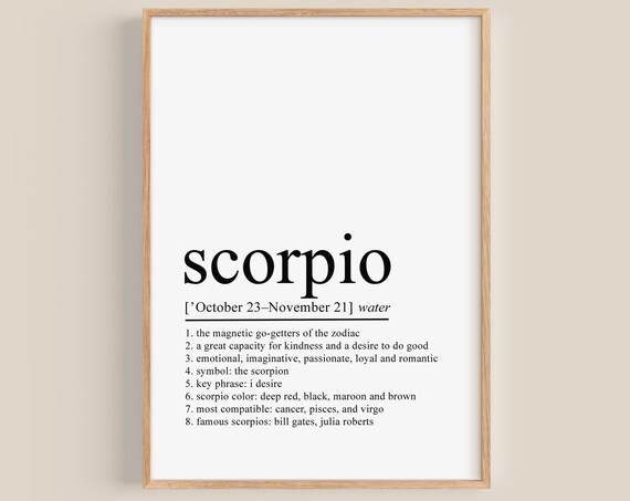 Scorpio Definition Print, Zodiac Birthday Gift