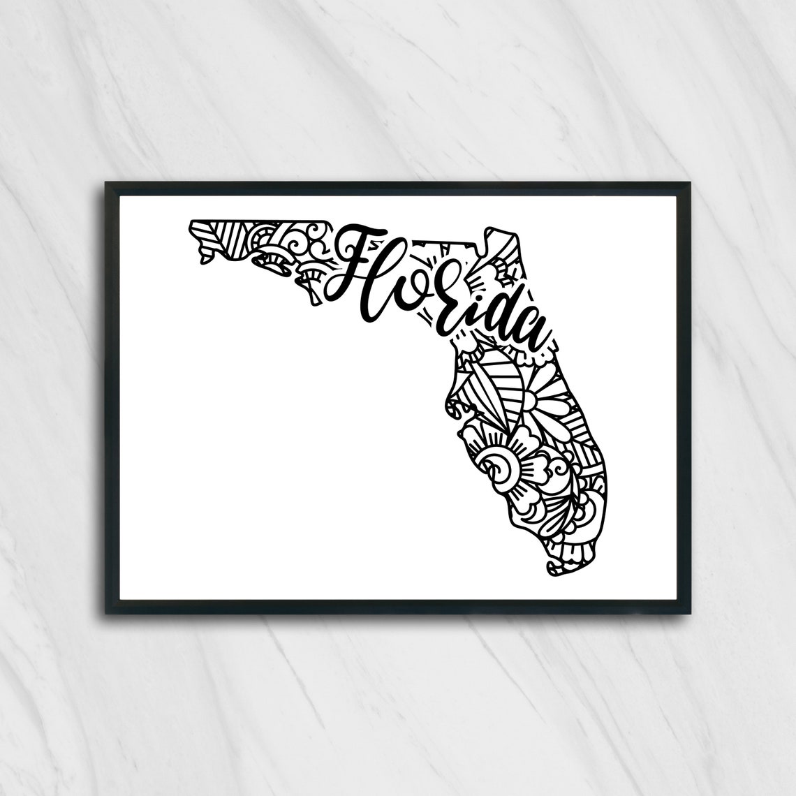 Florida Mandala State Map Zentangle Outline Minimalist Wall Art