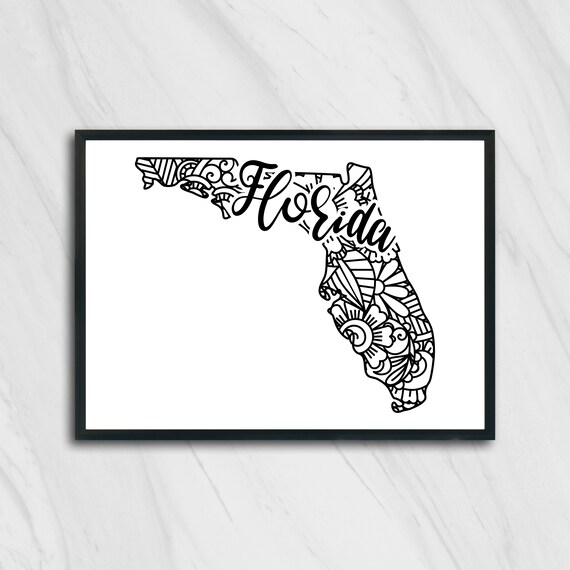 Florida Mandala State Map Zentangle Outline Minimalist Wall Art