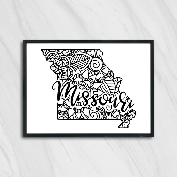 Missouri Floral Mandala State Outline Map Black White Home Decor Poster