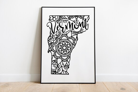 Vermont Mandala State Outline Minimalist Black White Line Art Home Decor Poster