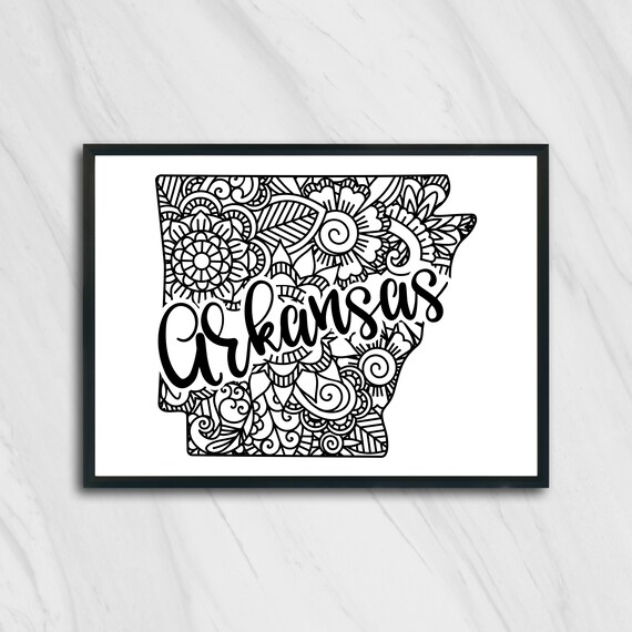 Arkansas Floral Mandala State Outline Map Black White Home Decor Poster