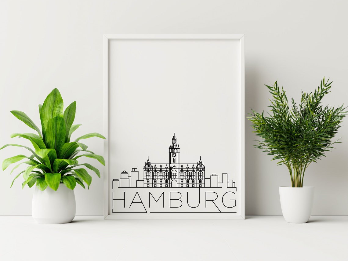 Hamburg Rathaus Clock Tower Minimalist Skyline Line Art Poster - Image 3