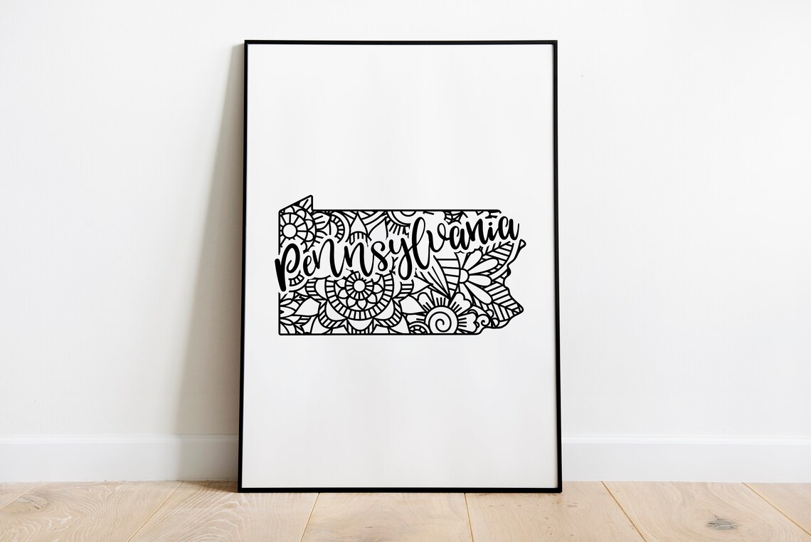 Pennsylvania Mandala State Outline Minimalist Black White Line Art Home Decor Poster - Image 2