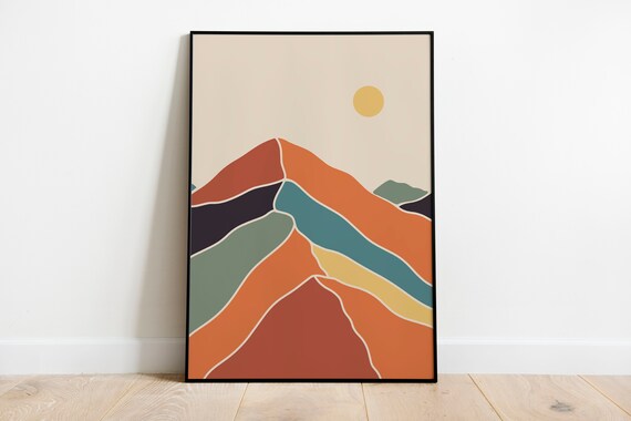 Bright Boho Mountain Landscape Print Home Decor Simple Print Home Wall Art Bohemian Home Decor Poster Art Colorful