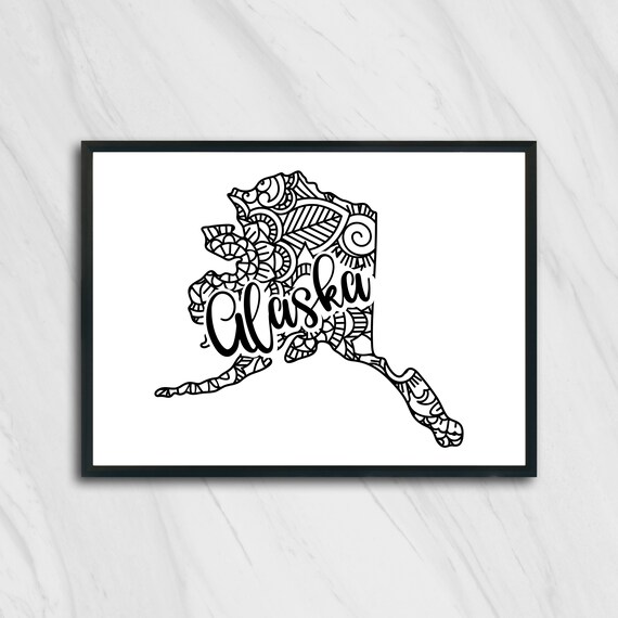 Alaska Mandala State Outline Minimalist Black White Line Art Home Decor Poster