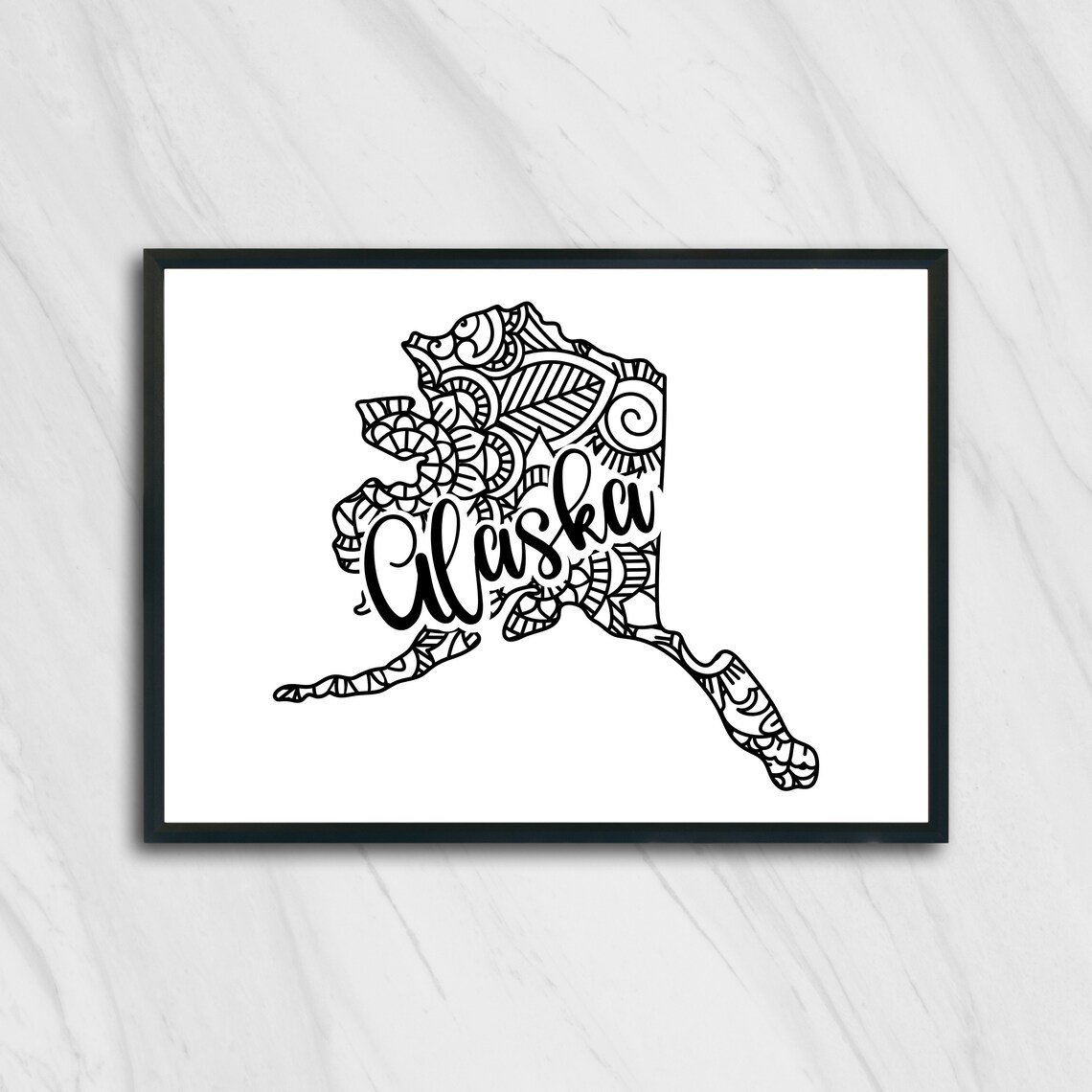 Alaska Mandala State Outline Minimalist Black White Line Art Home Decor Poster