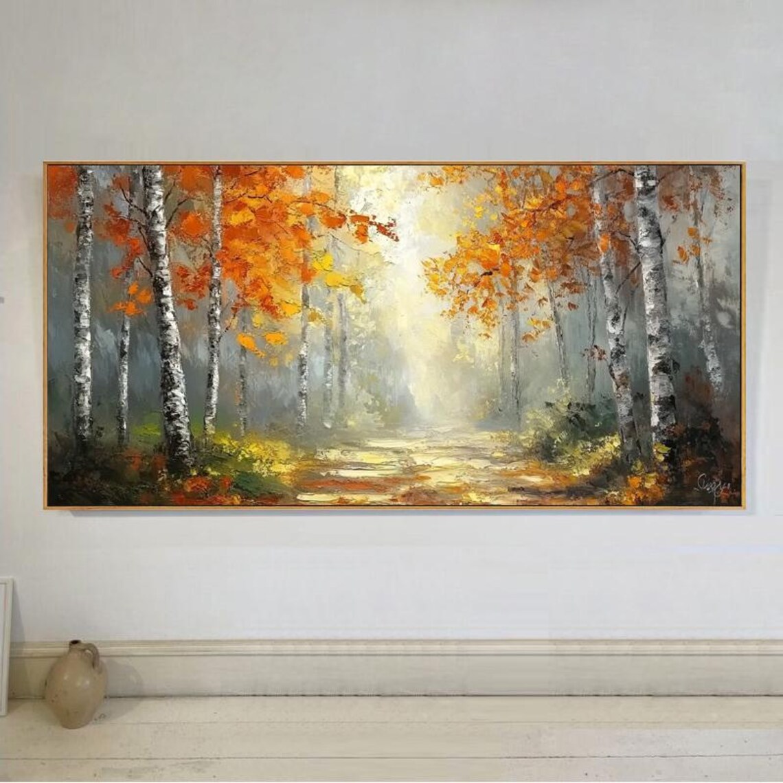 Autumn Forest With Birch Trees, Oil Painting Art Print