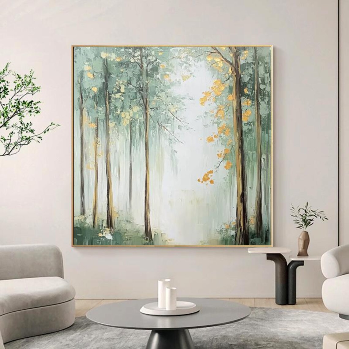 Misty Forest Landscape Golden Accents Serene Woodland Poster