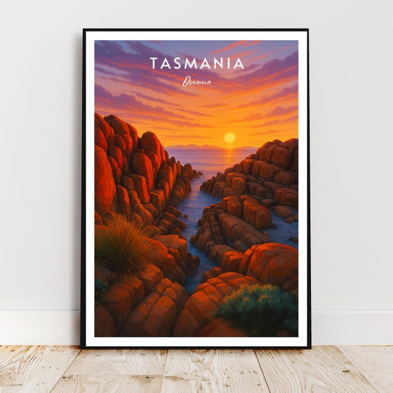 Travel Wall Art Tasmania Australia Oceania Bay Of Fires Modern Retro Vintage Poster Gift Print