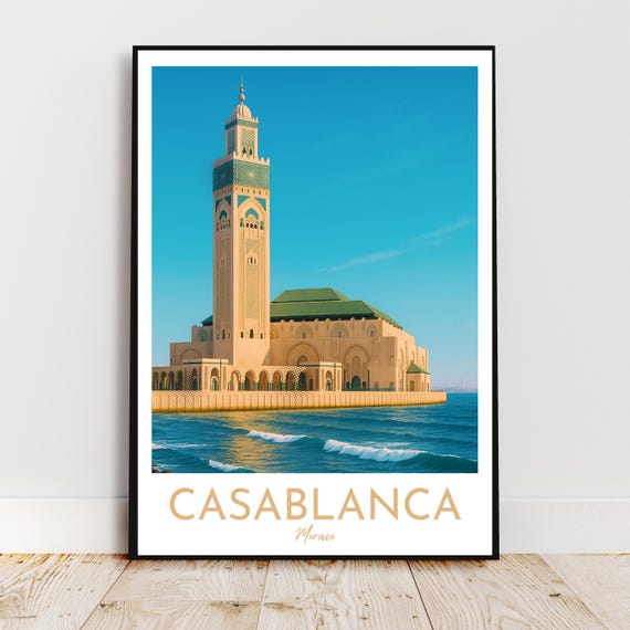 Travel Wall Art Casablanca Morocco Africa Hassan Ii Mosque Modern Poster Gift Print