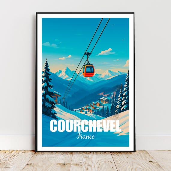Travel Wall Art Courchevel Savoie France Europe Ski Resort Alps Cable Car Modern Poster Gift Print