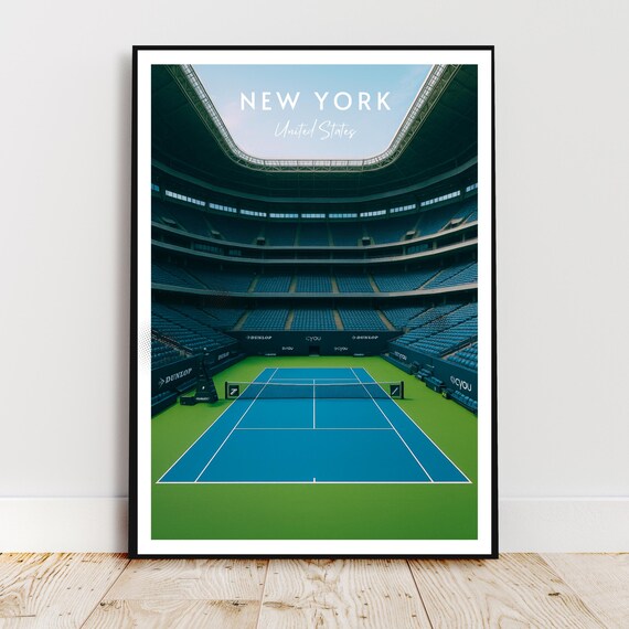 New York United States Blue Court Tennis Stadium Sports Travel Poster