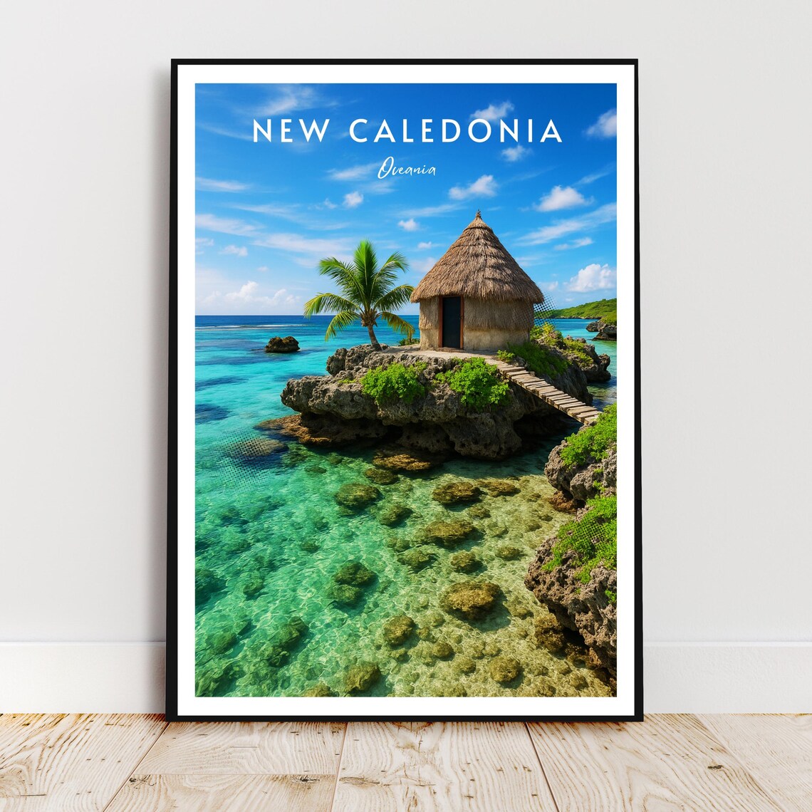 New Caledonia Oceania Tropical Island Hut Turquoise Sea Poster