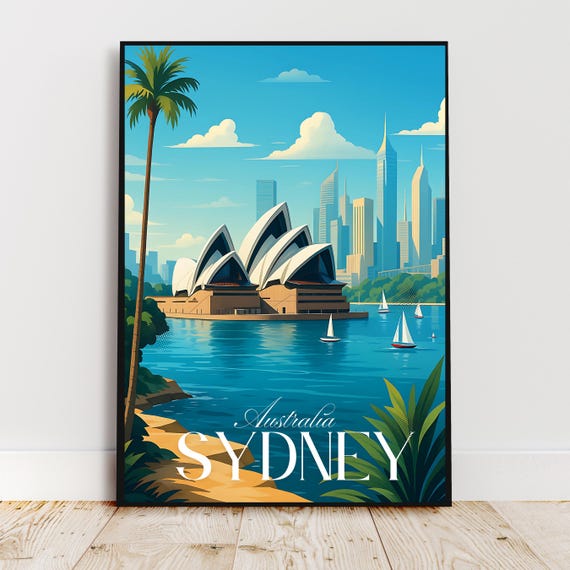 Travel Wall Art Sydney Australia Oceania Opera Modern Vintage Poster Gift Print