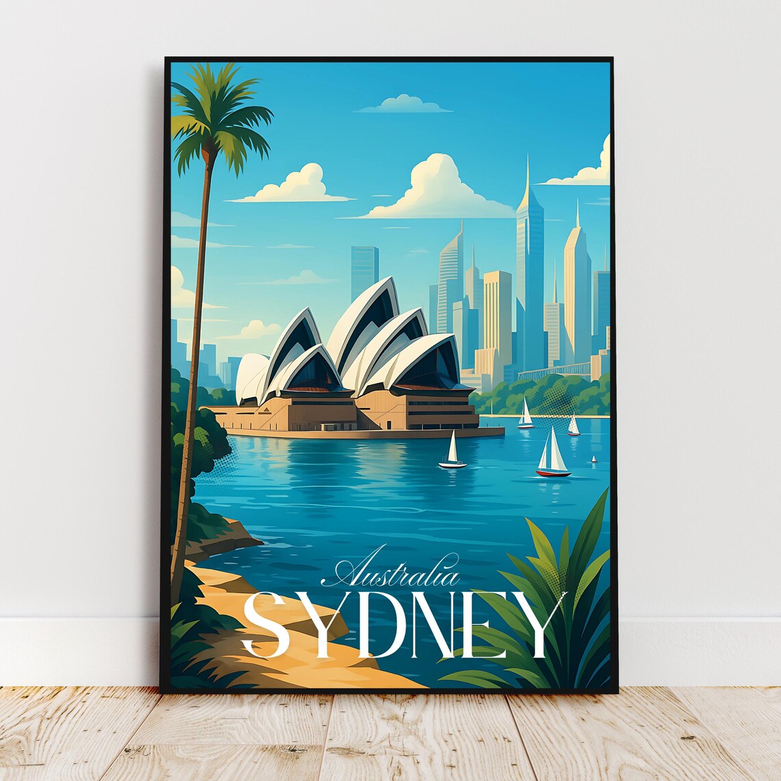Sydney Australia Opera House Harbour Sailing Boats Travel Poster
